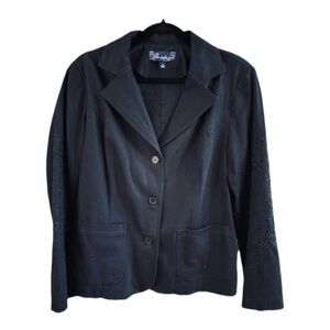 Susan Graver Black Medium Embroidered Cutout Back Blazer Classic Workwear Chic
